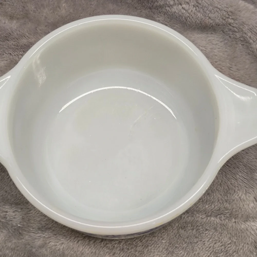 Glasbake Blue Onion Milk Glass Custard Cup Ramekin J-235 Vintage Dynaware USA